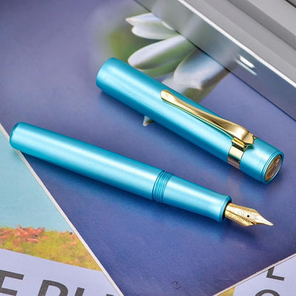 HONG DIAN M2 Black Forest Mini Fountain Pen, Long Blade Nib & Sleek Shape Aluminium Short Pocket Travel Pen (Lake Blue)