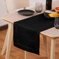 Black Table Runner 90 Inch–Cotton Linen Hemstitch Farmhouse Table Runner 14x90 – Washable Fabric for Dining, Fall, Halloween, Thanksgiving, Spring, Summer, Wedding, Everyday Décor – Serena