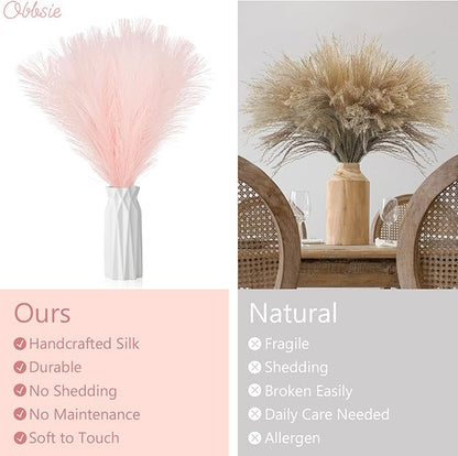 50pcs Pink Faux Pampas Grass Decor, 21.6" Short Artificial Pompous Grass Floral Fake Pompas Grass Branches Vase Filler Flower Arrangement for Home Wedding Boho Decor