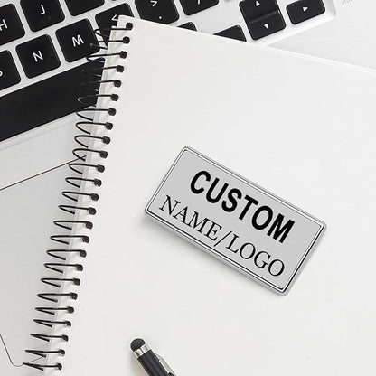 Custom Name Tags ID Badges with Logo Name Personalized Name Badges Custom Name Tag ID Badges with Pin Backing Customizable Name Badges for Business Offices Stores Restaurant, 1.5x2.8 in, 2PCS