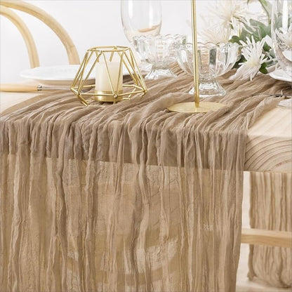 MLMW 4 Pack Fall Table Runner Boho Nude Brown Cheesecloth Table Runner Autumn Gauze Rustic Tan Cheese Cloth 160 inch 13.3ft for Thanksgiving Wedding Party Baby Bridal Shower Birthday