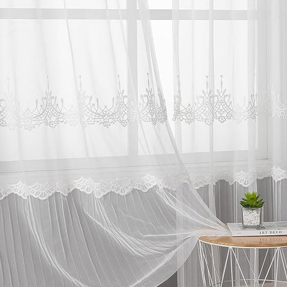 VISIONTEX White Sheer Voile Curtains, Decorative White Embossed European Rod Pocket Window Drapes for Home Kitchen, Living Room and Bedroom 54 x 72 Inch, Set of 2 Curtain Panels