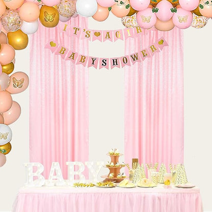 ShinyBeauty Baby Pink Curtains 2FTx8FT 4 Panels Sequin Backdrop Photo Backdrops Shimmer Wall Background Glitter Curtain for Baby Shower Sequins Backgrounds