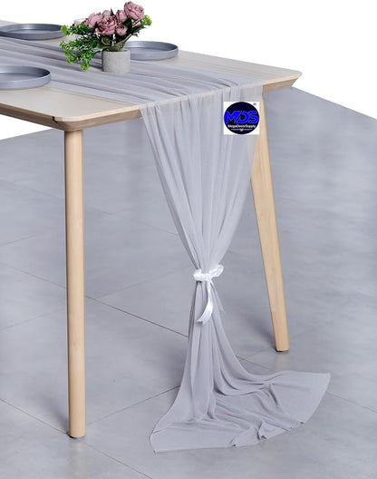 MDS 25 Pack 10ft Chiffon Table Runner 29 x 120 Inches Sheer Wedding Runner Romantic Rustic Table Runner for Wedding Decorations, Birthday Parties, Bridal Shower Party Arch Decor - Cool Gray