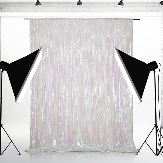 Eternal Beauty White Iridescent Sequin Backdrop, 4x7 Ft Glitter Background Curtains for Shimmer Photography Party Wedding Birthday Back Drop Decor