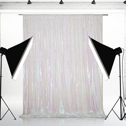 Eternal Beauty White Iridescent Sequin Backdrop, 6x6 Ft Glitter Background Curtains for Shimmer Photography Party Wedding Birthday Back Drop Decor