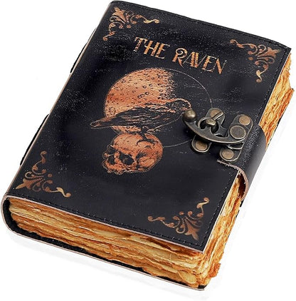 Leather Gothic Journal Magical Raven Skull Spiral Notebook Mystery Crow Journal Grimoire Witchcraft Spellwork Journal Great for Halloween and Raven Lovers Aesthetic Leather Journal for Men and Women (8 x 6 inches)