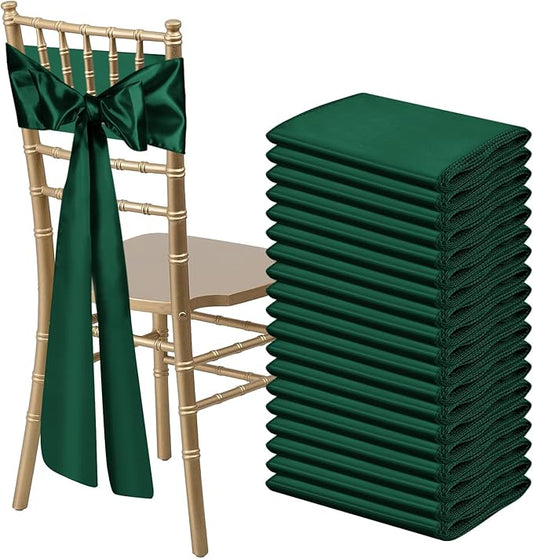 50 PCS Forest Green Satin Chair Sashes Bows Universal Chair Ribbon Ties Back Sash for Wedding Party Reception Events Banquets Hotel Event Chair Cover Decoration (7x108 inch)