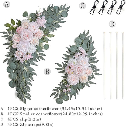 Pink Wedding Arch Flowers Set of 2 for Wedding Welcome Signs, Artificial Wedding Flowers for Wedding Ceremony Outside(Pink & Ivory)