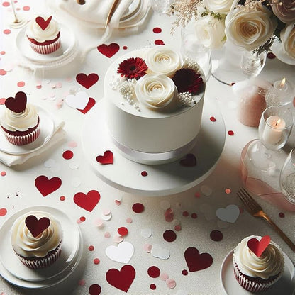 White Red Burgundy Party Decorations - 300Pcs Paper Heart Confetti Engagement Mother's Day Wedding Anniversary Romantic Bridal Shower Birthday Party Valentine Galentines Day Table Decor HongTongTong