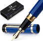 Wordsworth & Black Primori Fountain Pen Set [Blue Gold]; Fine Nib, Gift Case, 24 Ink Cartridges, Refill Converter, Manual; Journaling, Calligraphy, Smooth Writing Pens; Left and Right Handed