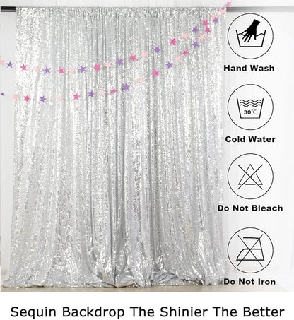 ShiDianYi Premium Sequin Photography Backdrop 6x8FT - Silver Sparkling Studio Background for TikTok/YouTube/Reels, Glitter Party Decor, Birthday & Wedding Photo Shoot
