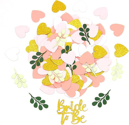 200PC Sage Green and Pink Gold Bachelorette Confetti for Bridal Shower Decorations Heart Eucalyptus Table Scatters for Bride to Be Decorations Engagement Wedding Decor Party Supplies