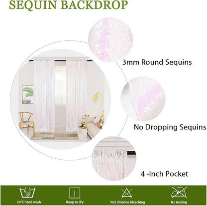 ShinyBeauty 4x10ft White Sequin Photography Backdrop | 4 Panels Glitter Sparkly Background Curtain for Weddings, Parties, and Studio Decor
