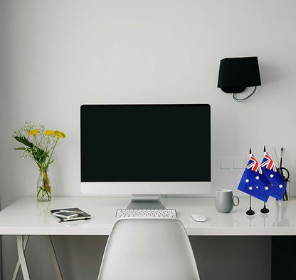 Australia Desk Flag, 12 Pack Australian Table Office Flag with Black Solid Pole and Stand Base, International Country Flag, Festival Celebration, Classroom Meeting Desktop Decor (Australia)
