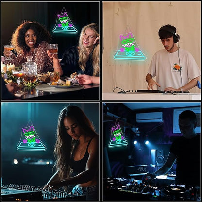Cool DJ Cat Neon Sign – LED Wall Light for Bedroom, Game Room, Music Studio, or Bar, USB Powered, Dimmable, 14.9"x12.6"