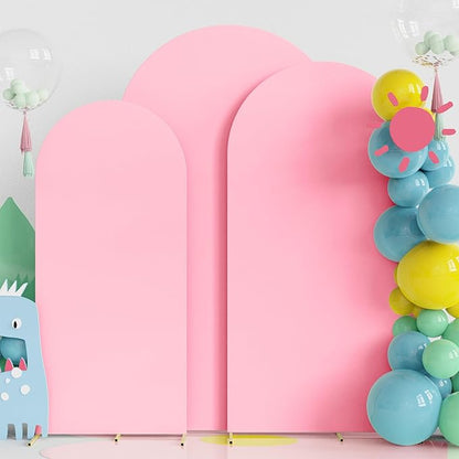 Fomcet Set of 3 Wedding Arch Covers - 6FT, 6.6FT, 7.2FT Pink 2-Sided Round Top Spandex Arch Backdrop Cover Fitted Fabric for Birthday Party, Baby Shower, Wedding Stand Decoration
