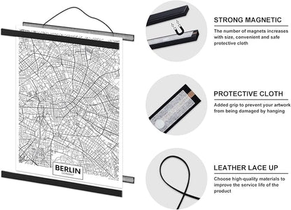 Magnetic Poster Hanger, 31 x 21 31x23 31 x 24 Poster Frame Wood Wooden Magnet Print Posters Dowel Scroll Hanger Hangers Hanging Kit for Walls Map Canvas Artwork (Black, 31")