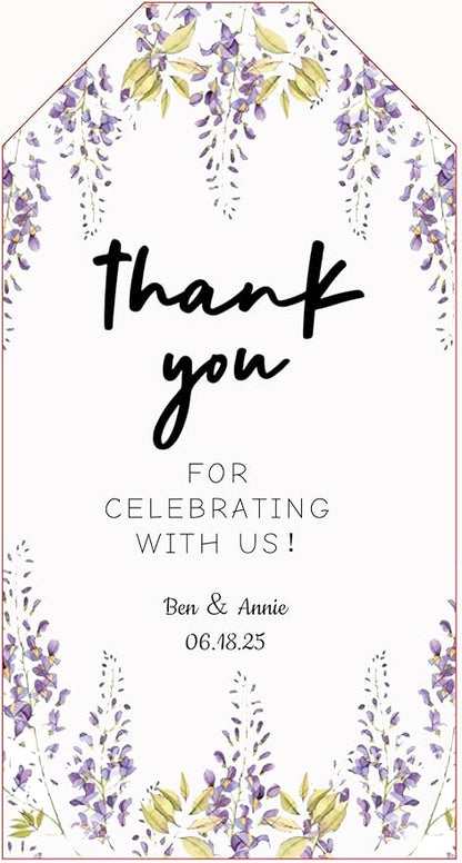 Personalized Gift Tags, Thank You Tags for Wedding Birthday Business Party Favors, Custom Hang Tags with Your Text and String, 2 X 3.75 Inch (Wreath Pattern 2)