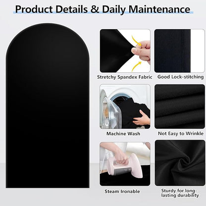 Hemmotop 6 ft Black Arch Cover (No Arch Backdrop Stand), 2-Sided Spandex Arch Covers Stretchy Backdrop, for Wedding, Baby Shower, Birthday Party Decoration