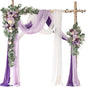 Deluxe Purple Artificial Wedding Arch Flowers with Drapes Kit-Pack of 5, 2pcs Flower Arrangements 3pcs Hanging Sheer Drapes Blue Ceremony Arbor Reception Backdrop Rose Floral Decorations.
