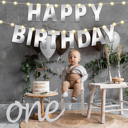 TaoBary 112 Pcs DIY Letter Kit Glitter Customizable Banner Letters Include 107 Letters and Numbers 3 Rope and 2 Needles for Birthday Halloween Christmas Wedding Valentine Party Decor(Glossy Silver)
