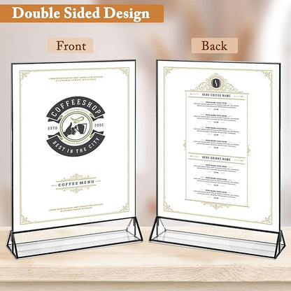 Floroom 12 Pack 8.5x11 Inch Clear Acrylic Sign Holders, Double-Sided Black Display Stand Picture Frames for Table Numbers, Menus, Flyers, Weddings, and Offices