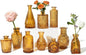 Vintage Small Glass Vases Set of 10,Mini Bud Vases for Flowers,Amber Glass Vases for Centerpieces,Wedding Decorations,Home Table Flower Decor (Amber)