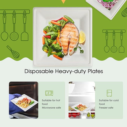 ECOLipak 120 Pack Compostable Paper Plates, 10 inch and 8 inch Heavy Duty Eco friendly Sugarcane Biodegradable Disposable Square Plates for Party Dinner Birthday