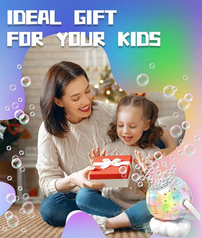 Rechargeable Bubble Machine, Bubble Maker for Kids with Colorful LED Light, Make Large Bubbles, 600mL Capacity - Outdoor Party Birthday Halloween Toys Gifts for Toddlers Ages 3+ Boys Girls