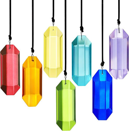 HDCRYSTALGIFTS 7pcs Crystal Suncatcher Prisms 3'' Indoor Window Hanging Ornament Rainbow Glass Prism Sun Catcher Decor for Home Garden Healing Crystals