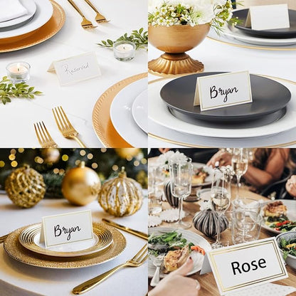 50Pcs Table Place Cards Wedding Name Cards with Gold Foil Border White Blank Small Tent Card for Table Setting Wedding Birthday Dinner Party (Gold)