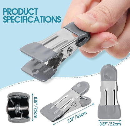 Clothes Pins Heavy Duty 30 Pack - 2.17 Inch Metal Chip Clips, Clothespins for Photo Drying Clothesline Laundry Sock, Bag Clips for Food Kitchen Stainless Steel with Rubber, Gray