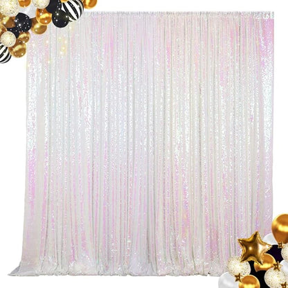 ShinyBeauty Iridescent White Sequin Backdrop | 4FTx7FT Photo Booth Backdrop for Graduation, Wedding, and Elegant Events | Sparkly and Seamless Fabric Background