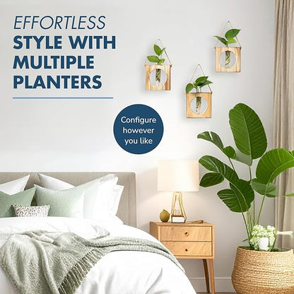 · GARDEN REPUBLIC · Propagation Stations Set of 3 - Propagation Vases for Plants - Hanging Wooden Wall Planter and Glass Test Tubes - Indoor Plant Holder, Hydroponic Decor