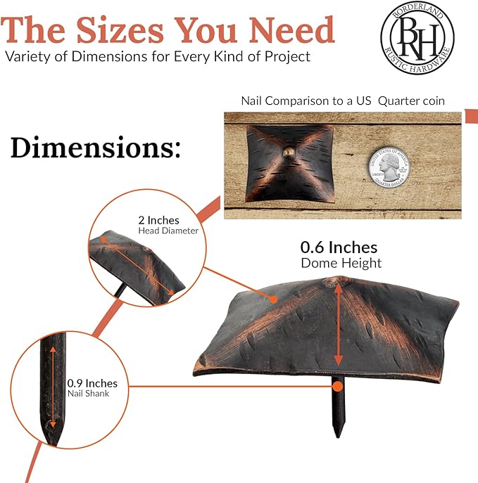 25 Pack 2" Square Head Iron Clavos Decorative Nails – Oil Rubbed Bronze – Handmade Rustic Square Fasteners for Farmhouse Shutters, Barn Doors, Shutters, and Gates – Ornamental Wood Accent