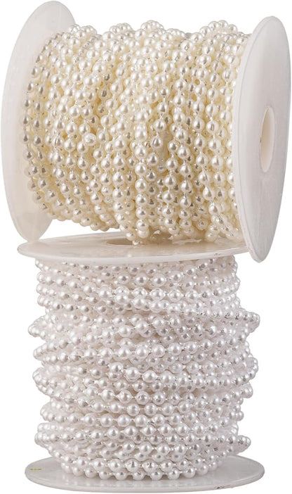 3mm Millet Beads Crafts Faux Pearl Beads Garland Pearl Bead Roll Strand of Pearls to Decorate Floral Centerpieces Wedding Party Favor Christmas Tree(33 Feet Ivory)