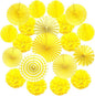 Hanging Paper Fan Set, Tissue Paper Pom Poms Flower Fan and Honeycomb Balls for Birthday Baby Shower Wedding Festival Decorations - Yellow