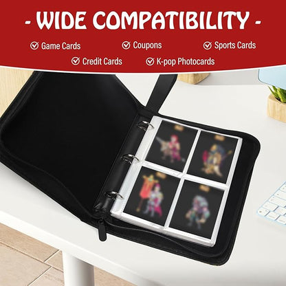 Madrigal Trading Card Binder 4 Pocket,400 Pockets Card Holder with 50 Removable Sleeves,Trading Card Albums for Game Cards,Premium Card Book, Game Cards & Sports Cards Black