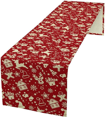 Christmas Table Runner,Seasonal Winter Deer Table Decoration Snowflake Table Cloth Kitchen Dining Table Decoration for Home Party Decor 13x70 Inch