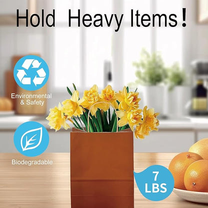 BAG BOX 25 Pack Small 5.9x3.1x8.25 Inch Orange Kraft Paper Gift Bags with Handles for Bulk Shopping, Retail, Craft, Party Favors, Wedding, Grocery & Sacks