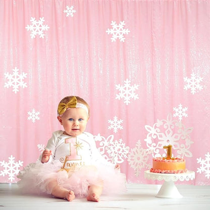 ShinyBeauty Baby Pink Curtains 2FTx8FT 4 Panels Sequin Backdrop Photo Backdrops Shimmer Wall Background Glitter Curtain for Baby Shower Sequins Backgrounds
