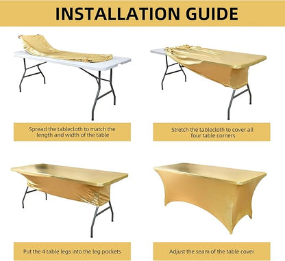 6-Pack 6ft Spandex Table Covers for Rectangle Standard Folding Tables - Wrinkle Resistant Stretch Tablecloths - Ultimate Fitted Table Protector for Parties, Trade Shows, Wedding