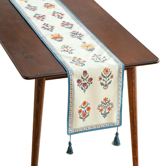 ISAENNE Designer Light Green Linen Table Runner 71 Inches Long,French Floral Patterns Elegant Table Runner for Dining Tables,Thanksgiving,Kitchen Tables,Christmas,12"*71"-Floralsea B