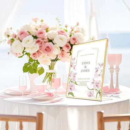 Acrylic Gold Frames 4X6, Slanted Back Gold Picture Frames Table Acrylic Sign Holder for Photos Wedding Table Numbers and Art Display with Removable Clear Sticky Dots，3 Pack