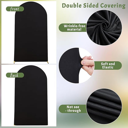 6FT Black Arch Backdrop Cover - Polyester Fitted Wedding Arch Stand Covers Round Top Chiara Arch Backdrop Cover for Birthday Party Banquet Photo Background Decoration