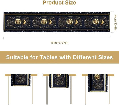Sun Moon Table Runner, Seasonal Golden Sun Moon Holiday Kitchen Dining Table Runner for Kitchen Living Room Home Party Decor 13x90 Inch