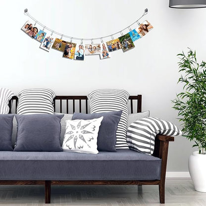 2 Pack Chain Photo Clip Hanging Photo Display Wall Photo Display Metal Photo String with 12 Clips Wall-Mounted Picture Holder for Hanging Painting Family Photos Artworks (Silver Color)