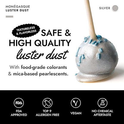 MONÉGASQUE Silver Edible Glitter for Drinks 7g – Edible Glitter for Cakes & Cocktails – Luster Dust for Drinks, Cocktail, & Cakes – Silver Cake Decorations Spray Sprinkles & Halloween Drink Shimmer