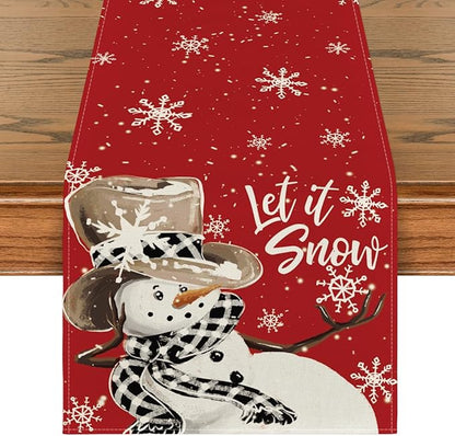 Artoid Mode Red Snowman Snowflake Let it Snow Winter Table Runner, Seasonal Christmas Kitchen Dining Table Decoration for Home Party Decor 13x72 Inch